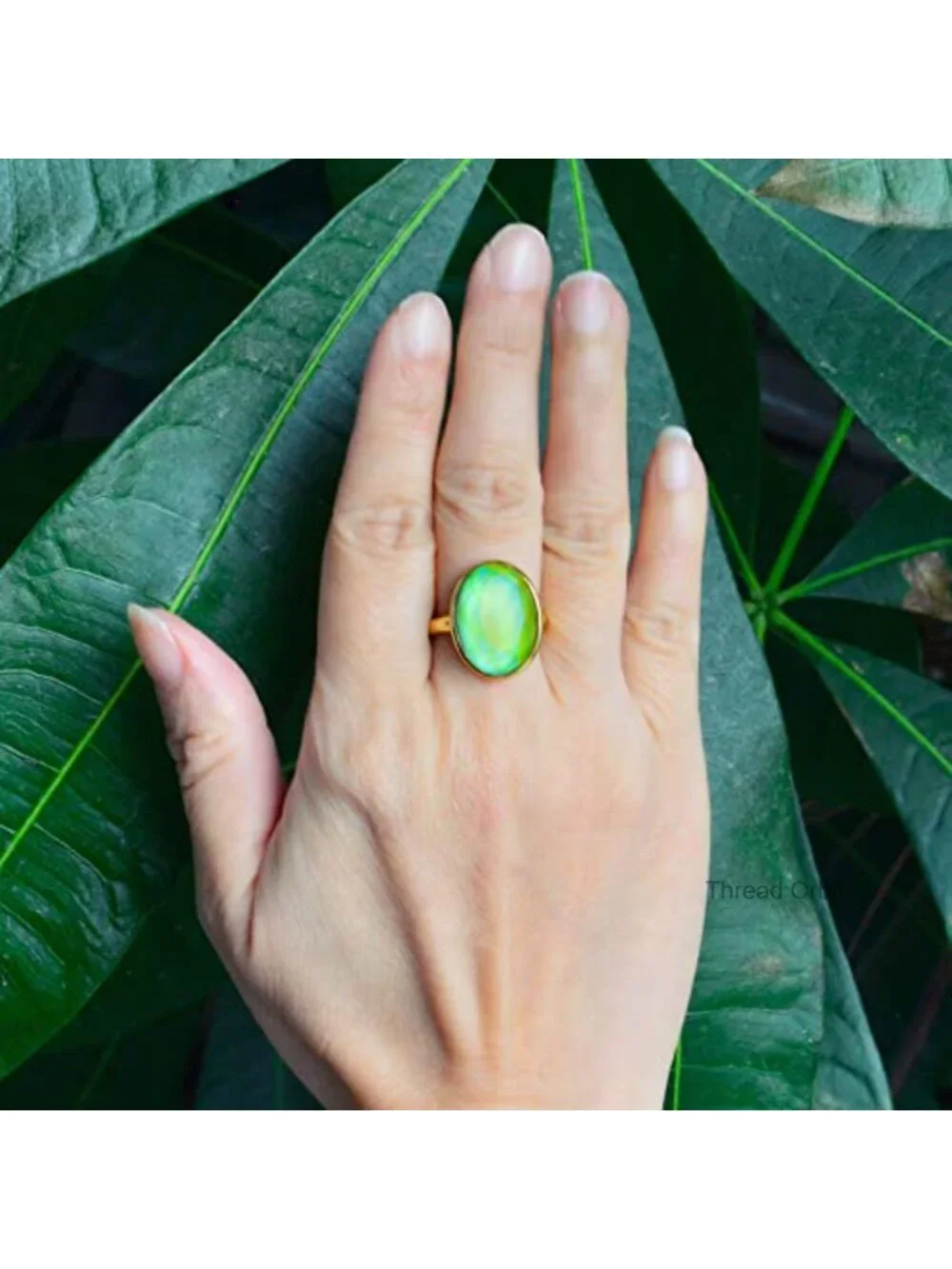 18K Gold Plated Mood Ring Adjustable Facet Cut Crystal Oval Stone Statement Ring